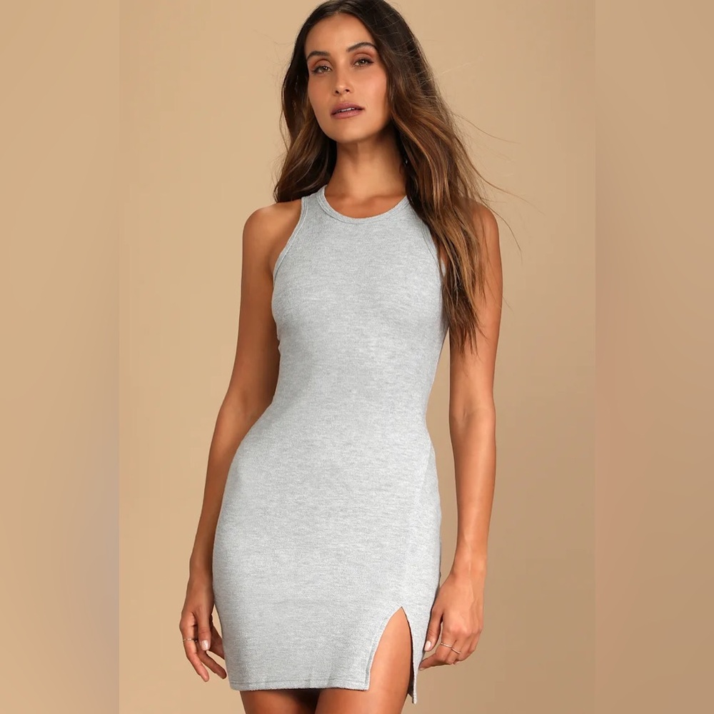 NWT Lulu's Heather Gray Carrie Bradshaw Vibes Knit Mini Dress (Size XL)